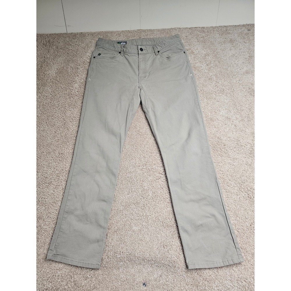 Stio Rivet Canvas Pants Mens 34R Gray Green Organic Cotton Stretch Outdoor Pant